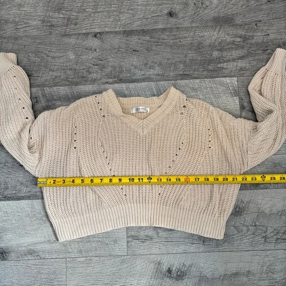 Jon & Anna Cream Pointelle Knit Cropped Sweater - Size M - Boho Coastal Academia - Picture 4 of 15